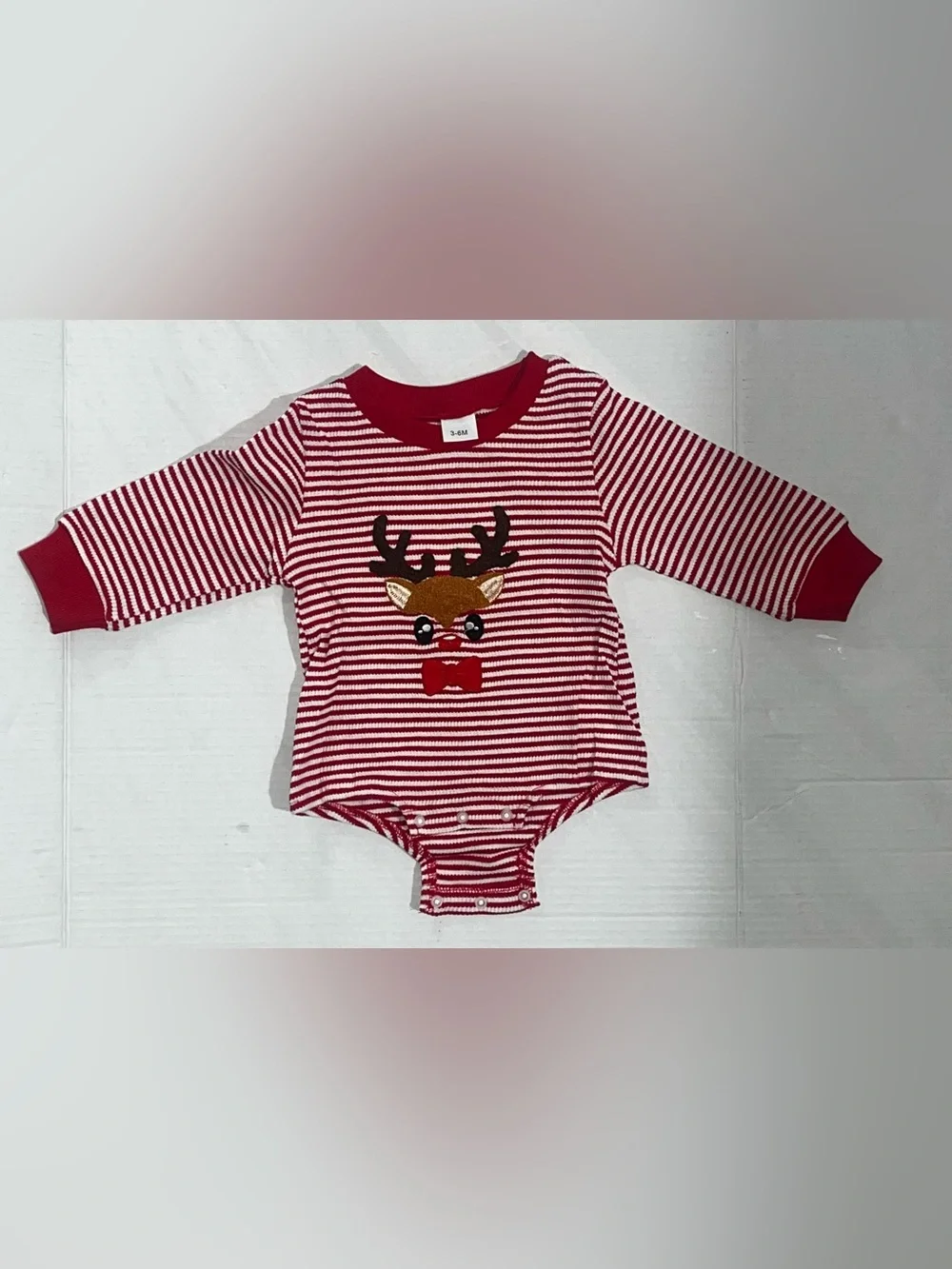 Red and White Reindeer Baby Onesie 3-6 Months
